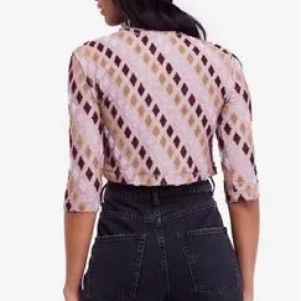 Free People Magic Carpet Cropped Tee Mauve Embroidered 3/4 Sleeve - Picture 2 of 14